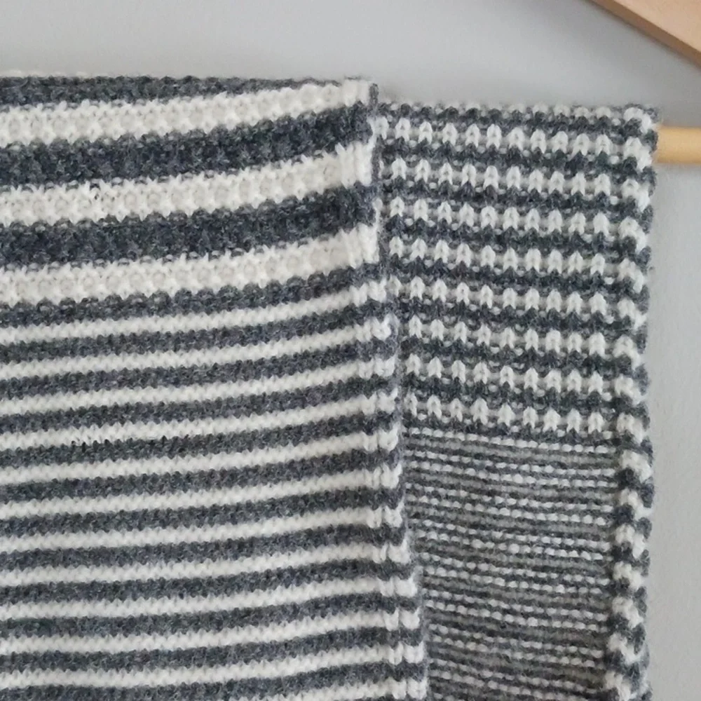Barbour Gray and White Striped Wool Scarf